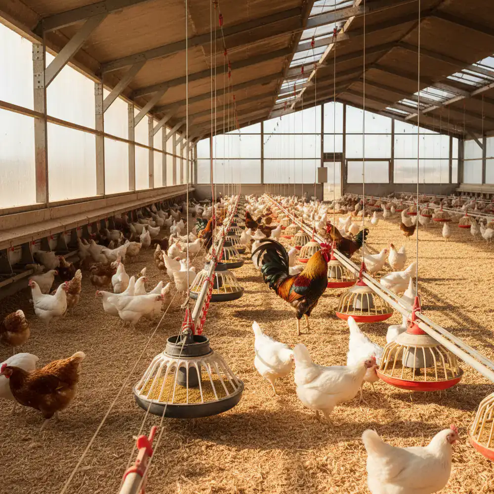 Breeder flock setup with specialized rooster feeding lines