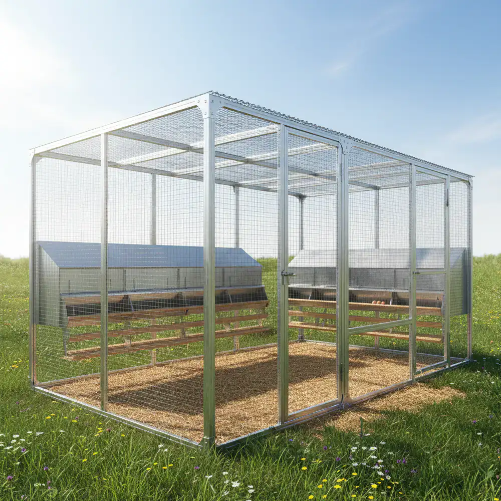 Durable metal coop frames and nesting boxes