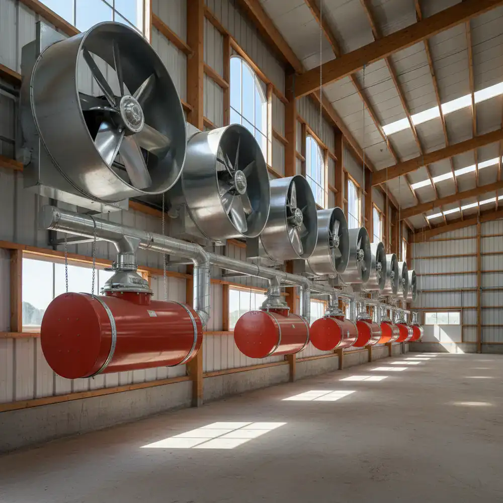 Large exhaust fans and barn heaters