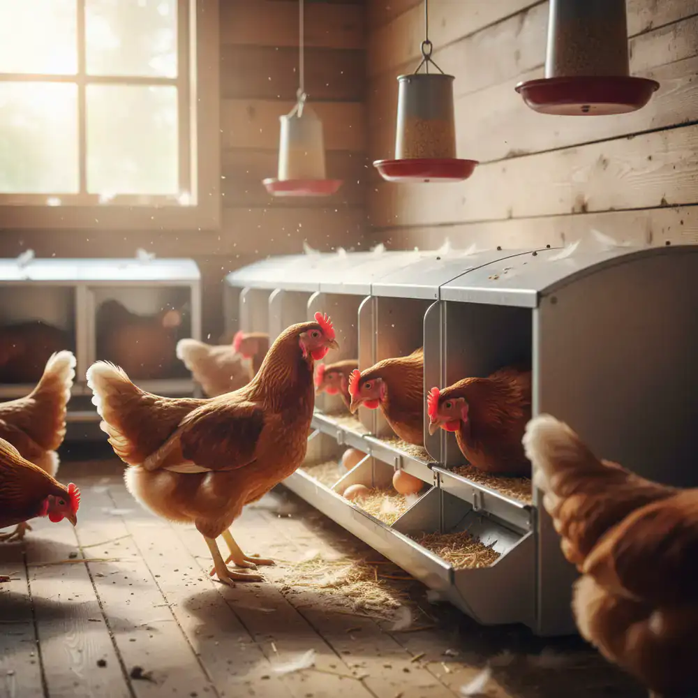 Hens using commercial rollout nesting boxes